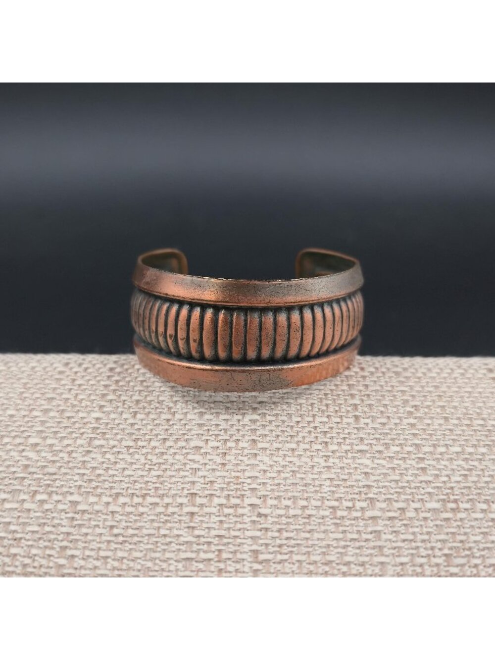 6 Inch Ribbed Wide Copper Cuff Bracelet, Artisan Textured Bangle B1210